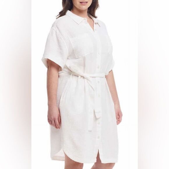NWT Weatherproof Vintage Women’s White Short Sleeve Button Up Gauzy Dress Size M - Picture 5 of 10